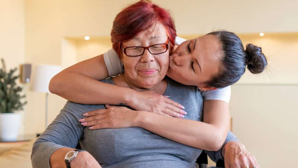 Woman caring for family member